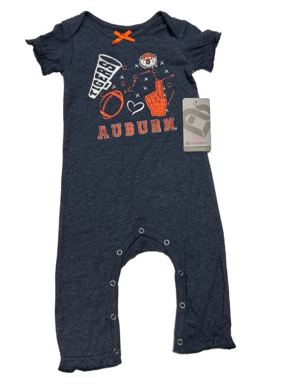 NEW Auburn Tigers Colosseum Navy Snap One Piece Pants SS Romper Infant 6-12 Mos.